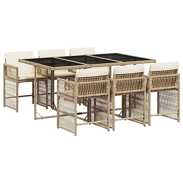 vidaXL 7-Tlg Garten-Essgruppe mit Kissen Beige Poly Rattan 3211630 günstig online kaufen