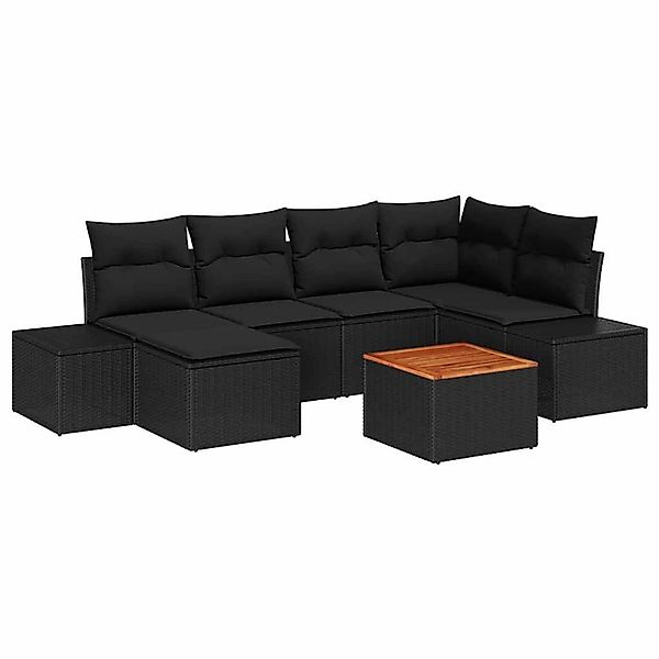 vidaXL Garten-Sofa-Set mit Kissen 7-Tlg Schwarz Poly Rattan 3347982 günstig online kaufen