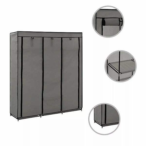 Kleiderschrank Mit Fächern Und Stangen Grau 150x45x175cm Stoff günstig online kaufen