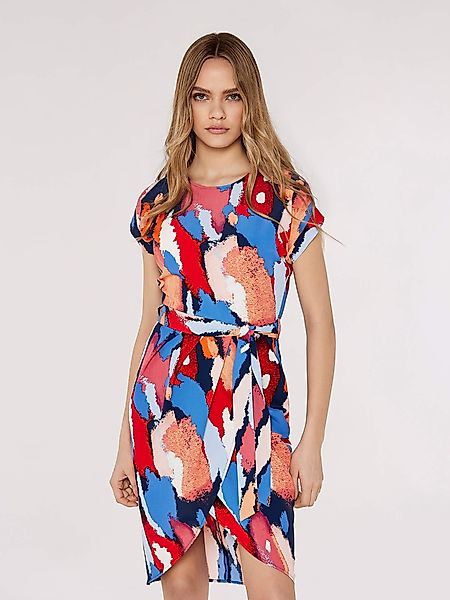 Apricot Minikleid Pinselstrichmuster Wickelkleid, (2-tlg., Stoffgürtel) günstig online kaufen