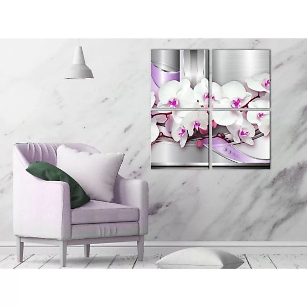 Bild auf Leinwand Orchidee - 4-teilig, moderne Zusammensetzung eleganter Pf günstig online kaufen