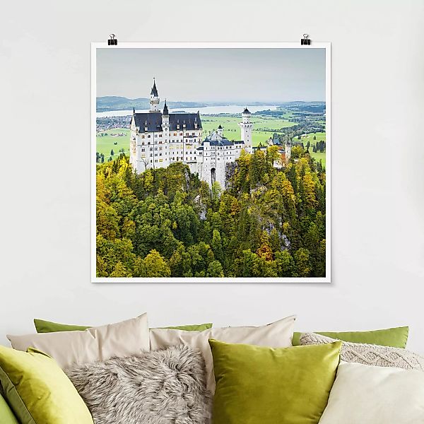 Poster Architektur & Skyline - Quadrat Schloss Neuschwanstein Panorama günstig online kaufen