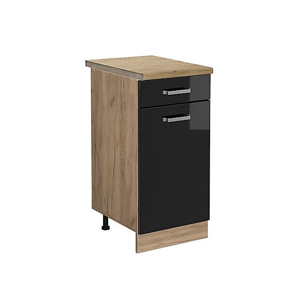 Vicco Unterschrank R-Line, Schwarz Hochglanz/Goldkraft Eiche, günstig online kaufen