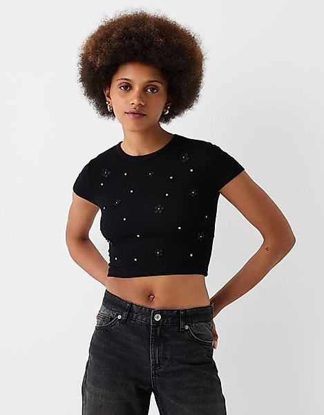 Bershka Cropped-T-Shirt Mit Kurzen Ärmeln Bskteen L Schwarz günstig online kaufen