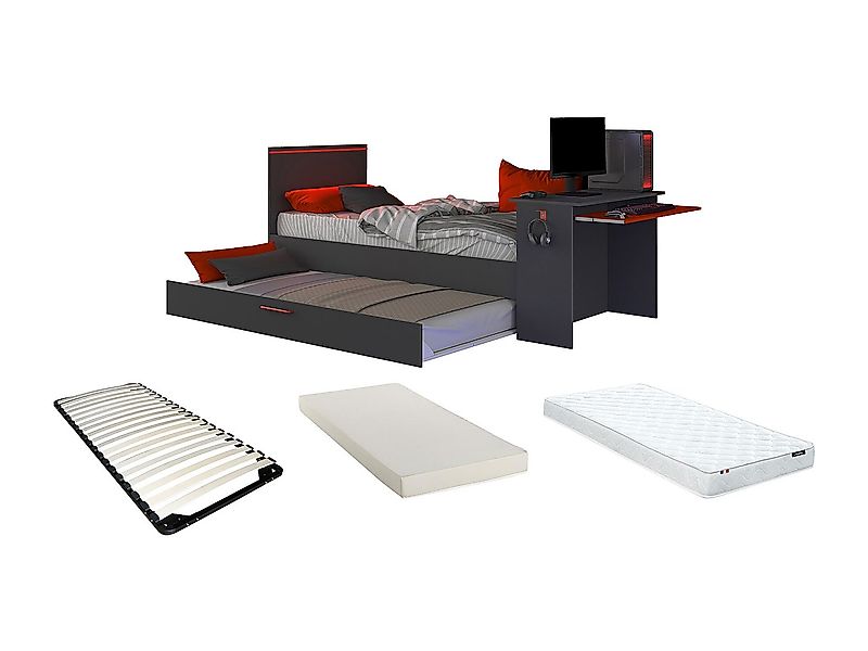 Ausziehbett Gamer mit Schreibtisch & LEDs - 90 x 200 und 90 x 190 cm + Latt günstig online kaufen