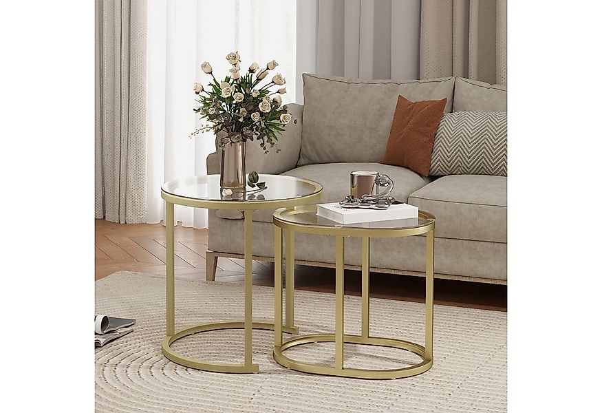 HOMCOM Couchtisch rund 2er Set Stapelbarer Kaffeetisch mit Stahlrahmen (Sof günstig online kaufen