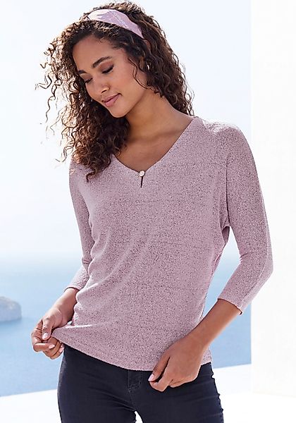 LASCANA 3/4-Arm-Shirt "mit Strassknopf in Blütenform", aus leichtem Feinstr günstig online kaufen