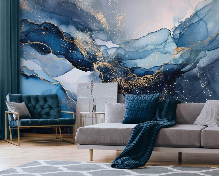 Wallarena Fototapete Marmor Blau Gold Vlies günstig online kaufen