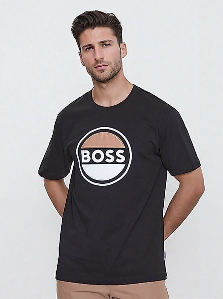 BOSS T-Shirt Herren Shirt HUGO BOSS Tessin mit Label-Stitching Weiß kurzam günstig online kaufen