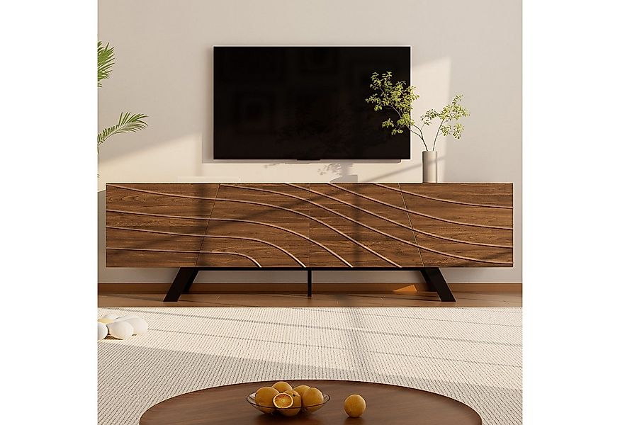 KLAM HOME Lowboard Modernes Lowboard Mit Wellenfront Im Walnuss Design (160 günstig online kaufen