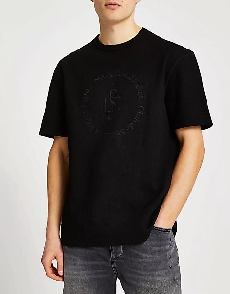 River Island – Geripptes, schwarzes T-Shirt günstig online kaufen