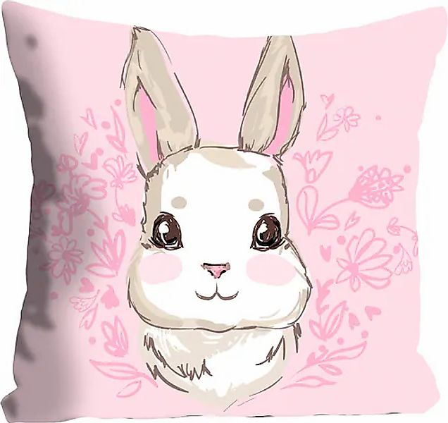 queence Dekokissen »Ivar«, Kissenhülle,Süßes Häschen,Pink,Pastellfarben,Frö günstig online kaufen