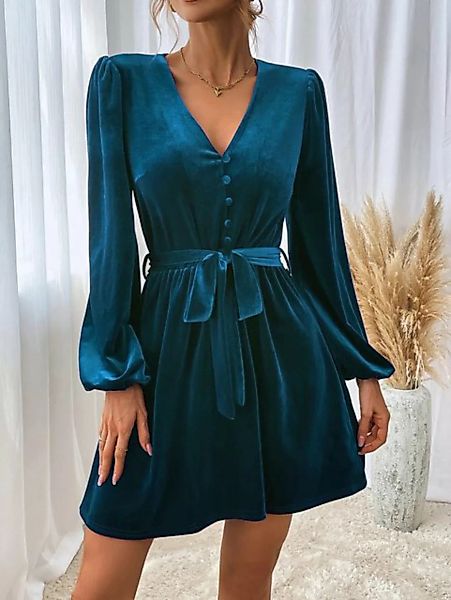 RUZU UG Dirndl Kleid mit V-Ausschnitt, A-Linien-Kleid, langärmeliges sexy P günstig online kaufen