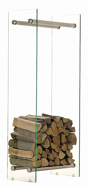 Kaminholzständer Dacio Klarglas-edelstahl-35x40x100 cm günstig online kaufen