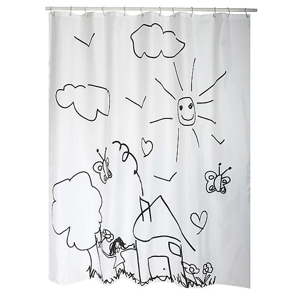 MSV Duschvorhang Kindergarten Polyester 180 cm x 200 cm Weiß-Schwarz günstig online kaufen