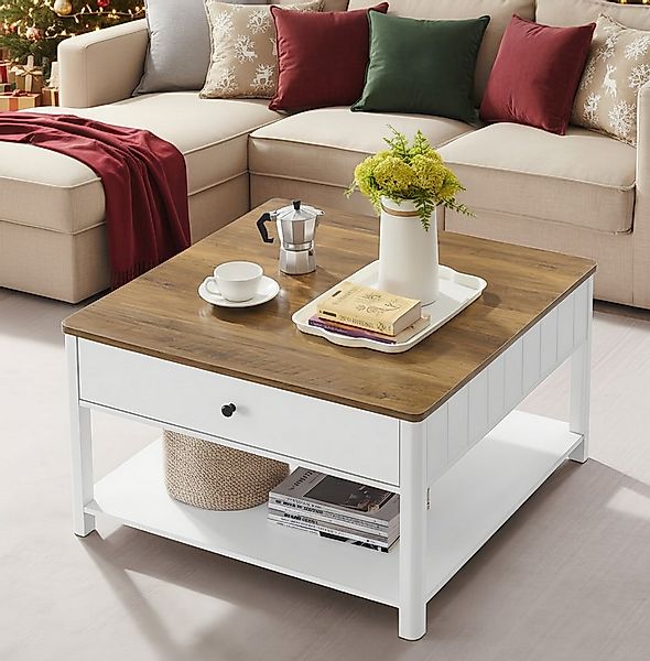 VASAGLE Couchtisch, Wohnzimmertisch, viel Stauraum, 80 x 80 x 45 cm, Küsten günstig online kaufen