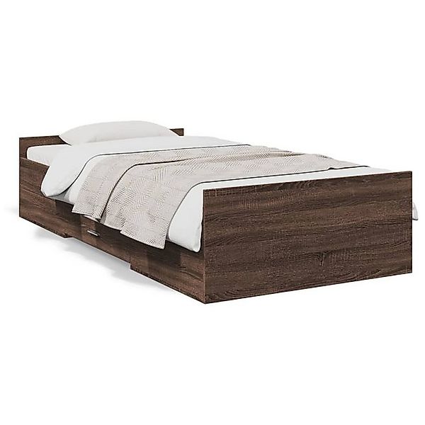 vidaXL Bettgestell, Bettrahmen mit Schubladen Braun Eichen-Optik 75x190 cm günstig online kaufen