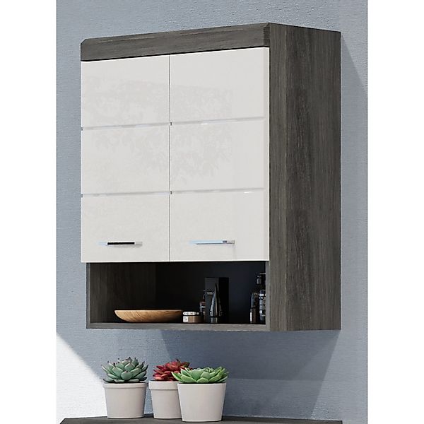 Inn.Furn Hängeschrank Weiß Hochglanz Grau 74 cm 2-türig Shawn günstig online kaufen