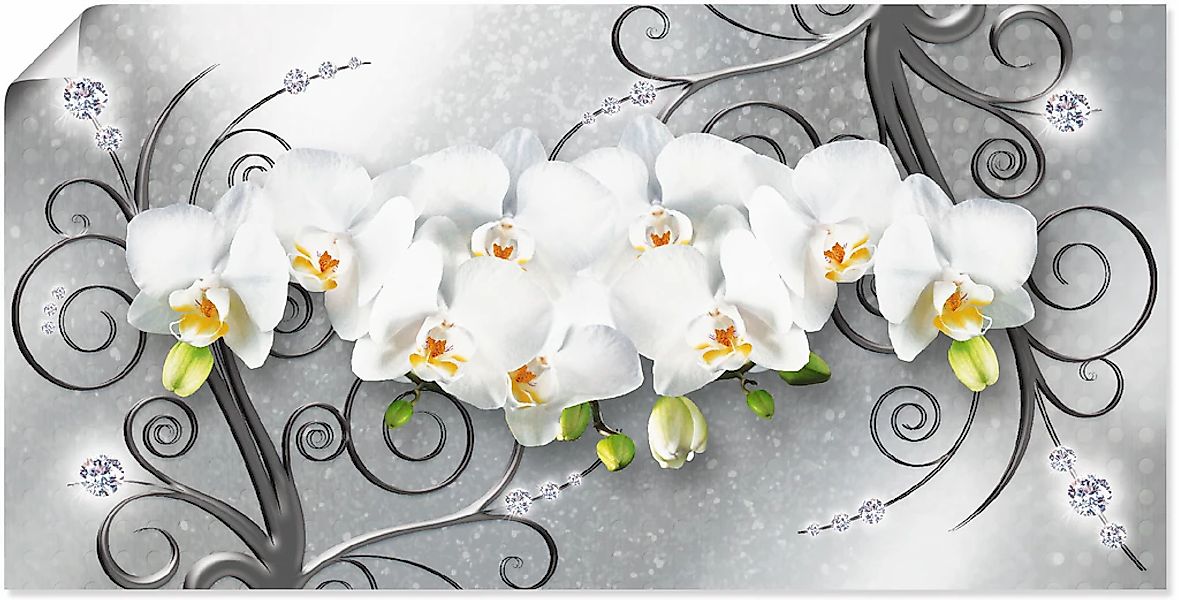 Artland Wandbild "weiße Orchideen auf Ornamenten", Blumenbilder, (1 St.), a günstig online kaufen