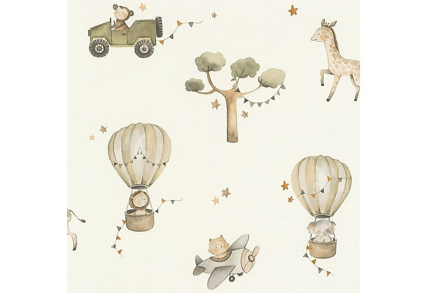 Rasch Vliestapete 302011 - Kinderzimmer-Tapete mit Safari-Tieren, strukturi günstig online kaufen
