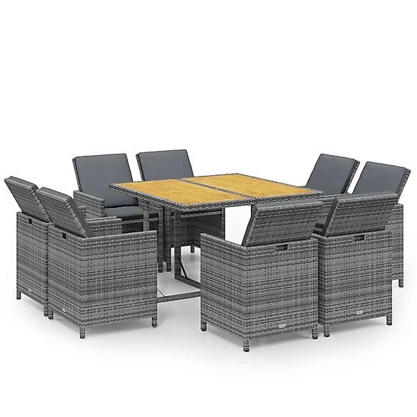 vidaXL 9-Tlg Garten-Essgruppe mit Kissen Poly Rattan Grau 3095525 günstig online kaufen