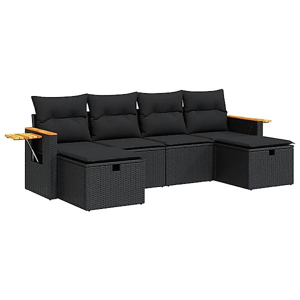 vidaXL 6-Tlg Garten-Sofagarnitur mit Kissen Schwarz Poly Rattan 3325996 günstig online kaufen