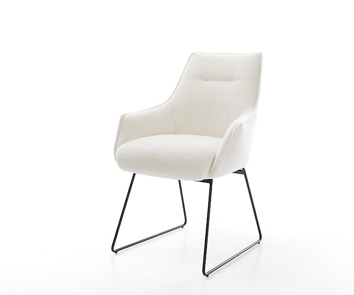 Esszimmerstuhl Alja-Flex mit Armlehnen Bouclé Soft Beige Kufengestell Schwa günstig online kaufen