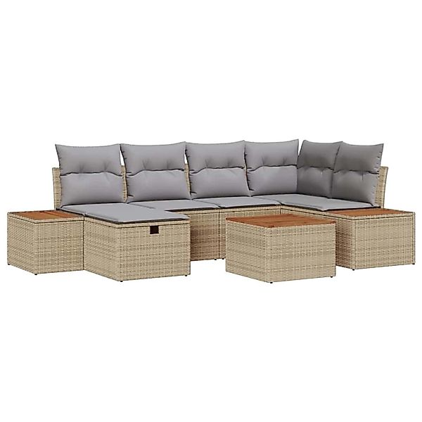 vidaXL Garten-Sofa-Set mit Kissen 7-Tlg Beige Poly Rattan 3359637 günstig online kaufen
