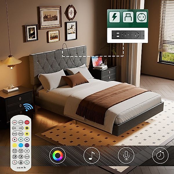 OULENBIYAR Bettgestell Doppelbett 140x200cm, Visuell Schwebendes günstig online kaufen
