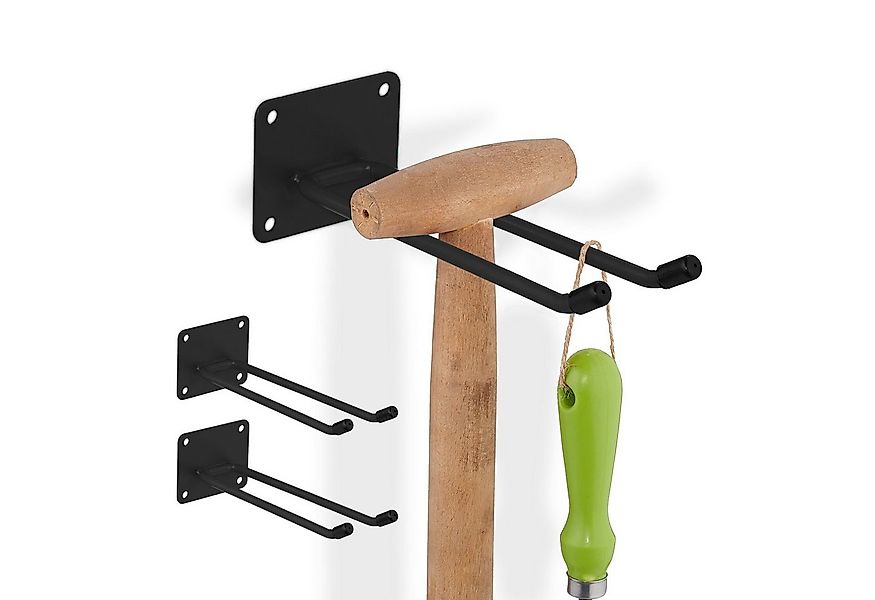 relaxdays Gartengerätehalter Schwarze Gerätehalter aus Stahl 3er Set günstig online kaufen