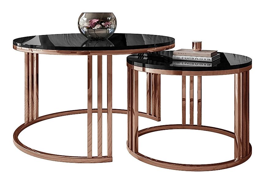 Lookway Couchtisch LORI 2in1 Couchtisch-Set in Hochglanz mit Kupfergestell günstig online kaufen