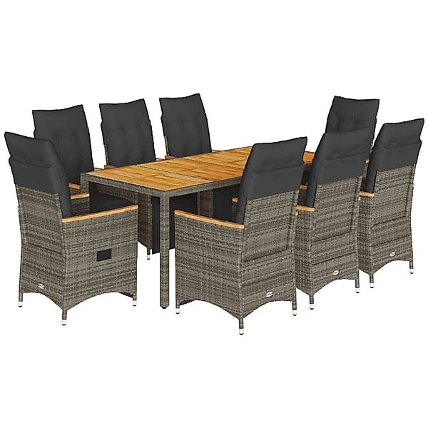vidaXL 9-Tlg Garten-Bistro-Set mit Kissen Grau Poly Rattan 3276972 günstig online kaufen