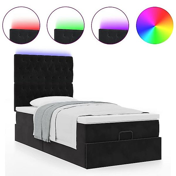 vidaXL Bett, Ottoman-Bett mit Matratzen & LEDs Schwarz 100x200 cm Samt günstig online kaufen