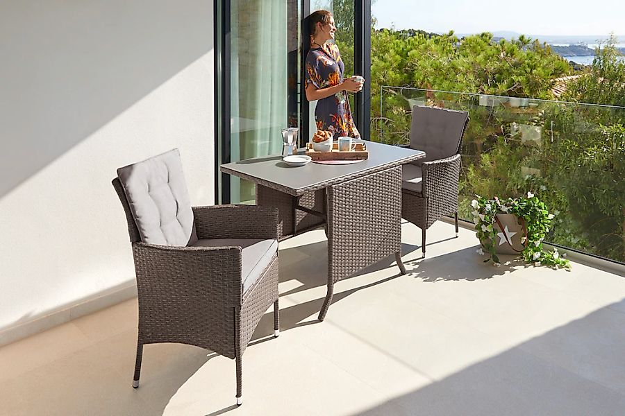 KONIFERA Garten-Essgruppe "Balkonset "Mailand"", (Set, 7 tlg., 2x Sessel, 1 günstig online kaufen