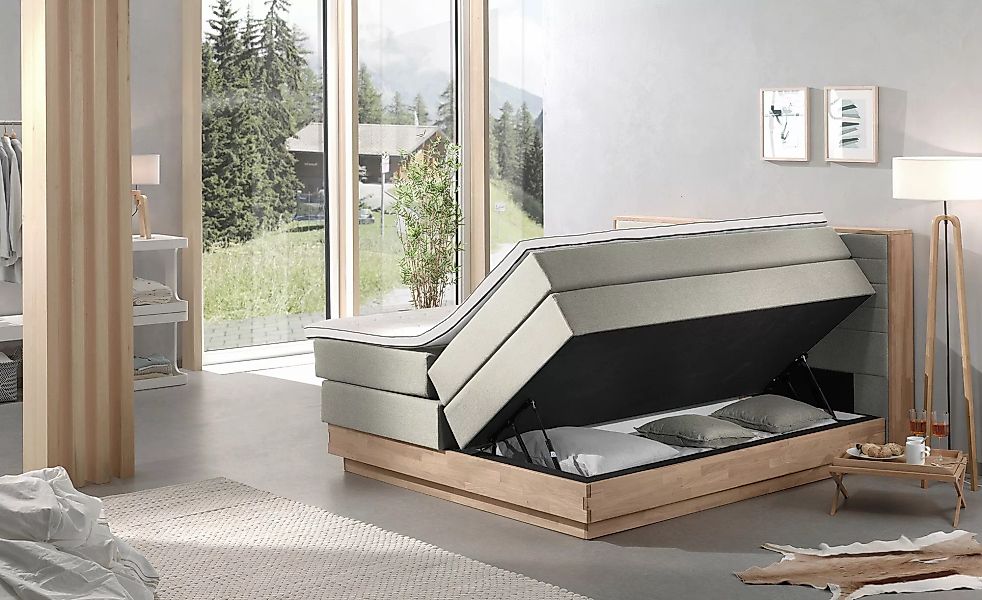 uno Massivholz-Boxspringbett mit Bettkasten Morgan ¦ beige ¦ Maße (cm): B: günstig online kaufen