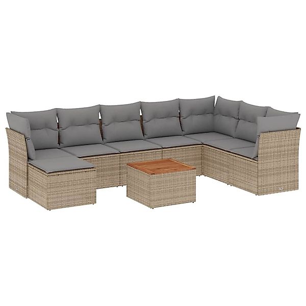 vidaXL 9-Tlg Garten-Sofagarnitur mit Kissen Beige Poly Rattan 3223784 günstig online kaufen