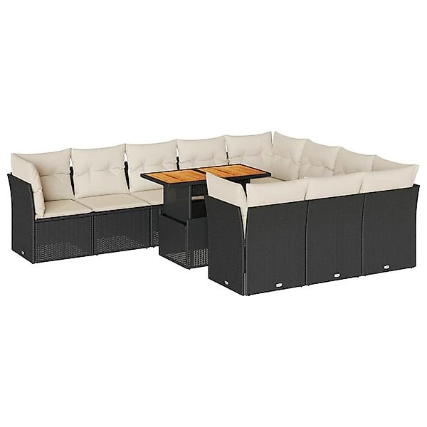 vidaXL 11-Tlg Garten-Sofagarnitur mit Kissen Schwarz Poly Rattan 3326975 günstig online kaufen