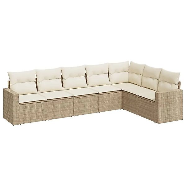 vidaXL 7-Tlg Garten-Sofagarnitur mit Kissen Beige Poly Rattan 3251385 günstig online kaufen