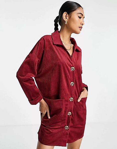 Urban Threads – Oversize-Hemdkleid in Burgunderrot günstig online kaufen