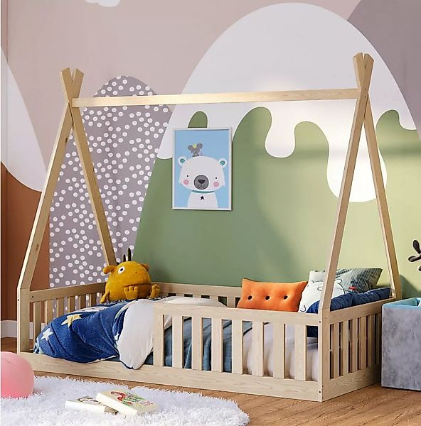 Bellabino Kinderbett Tajo (Tipi-Bodenbett, 80x160 cm, natur lackiert), inkl günstig online kaufen