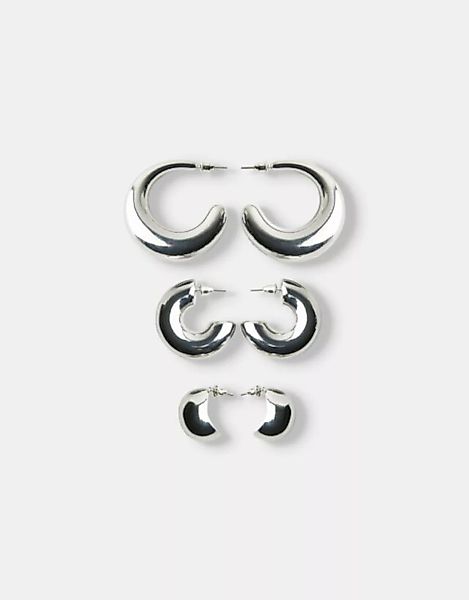 Bershka 3er-Pack Dicke Ohrringe In Ring-Form Damen Silber günstig online kaufen