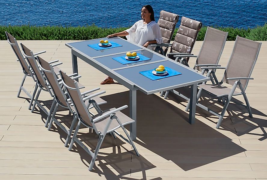 MERXX Garten-Essgruppe "Amalfi" 9 Stk. tlg. 8 Hochlehner, Tisch ausziehbar günstig online kaufen