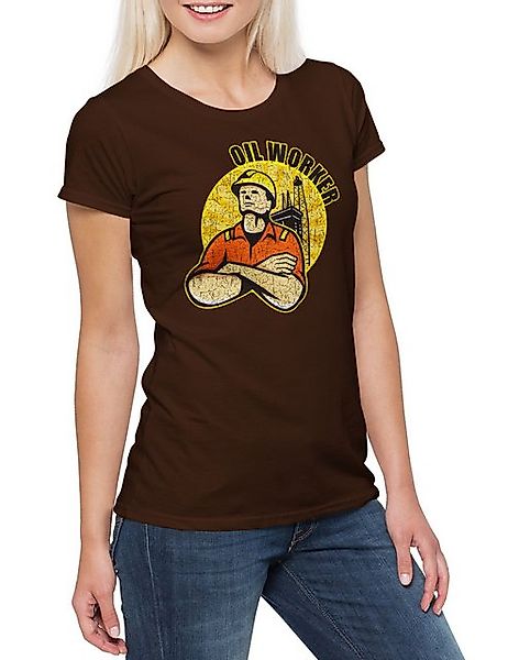 Urban Backwoods Print-Shirt Oil Worker Damen T-Shirt Bohrinsel Öl Arbeiter günstig online kaufen
