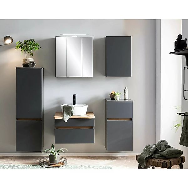 Held Möbel Waschtisch-Set Trient 60 cm x 200 cm x 47 cm Grau-Eiche günstig online kaufen