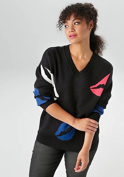 Aniston PLUS Strickpullover, mit eingestrickten farbigen Kussmündern - NEUE günstig online kaufen