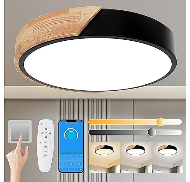 POPOLIC LED Deckenleuchte 24-W-moderne Leuchte, Deckenleuchte Holz, dimmbar günstig online kaufen
