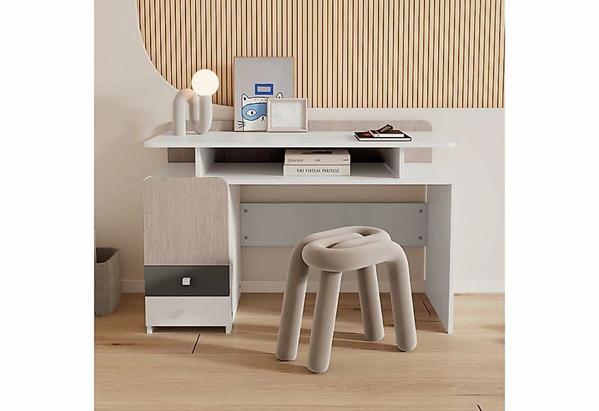 HAUSS SPLOE Holzbett Schreibtisch mit drei Schubladen MDF, Weiß, helle Ulme günstig online kaufen