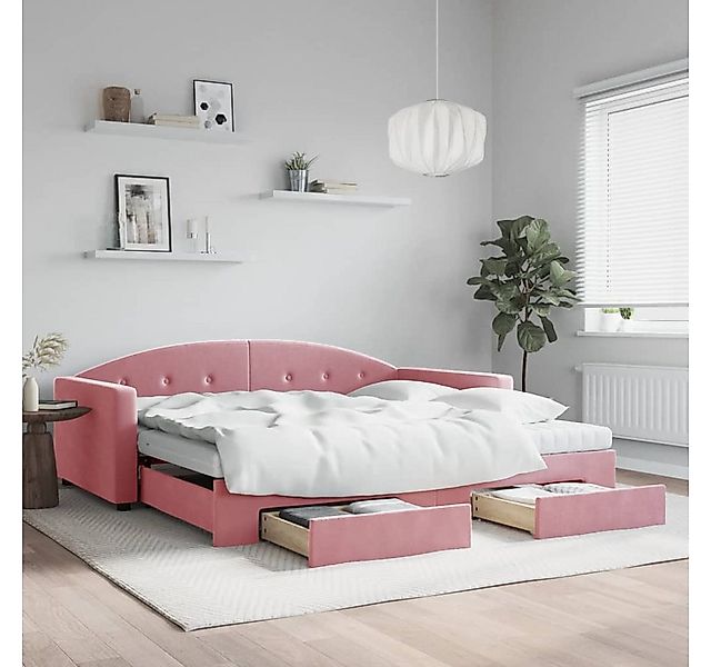 vidaXL Bett, Tagesbett Ausziehbar mit Schubladen Rosa 100x200 cm Samt günstig online kaufen