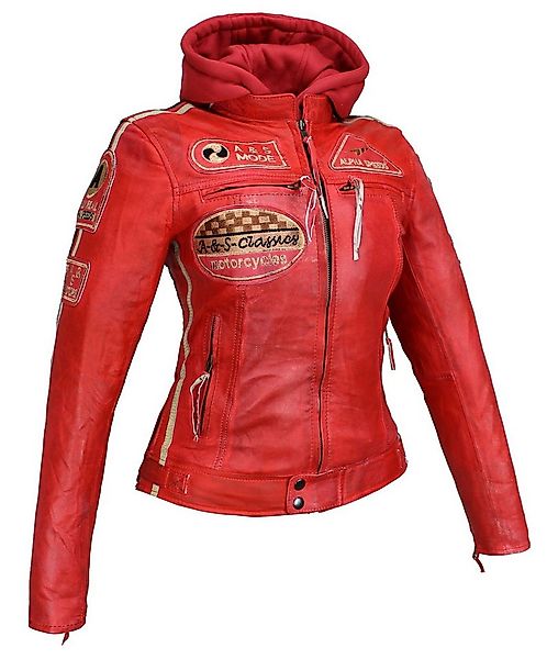 Alpha Speeds Bikerjacke - /Freizeit Damen Highway 11 Lederjacke Rot 2-in-1 günstig online kaufen
