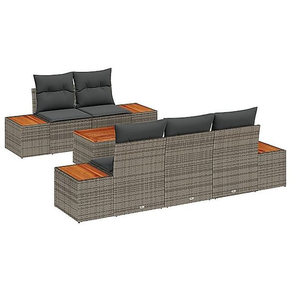 vidaXL Loungesofa 6-teiliges Garten Sofa Set mit Kissen Grau Poly Rattan, 6 günstig online kaufen
